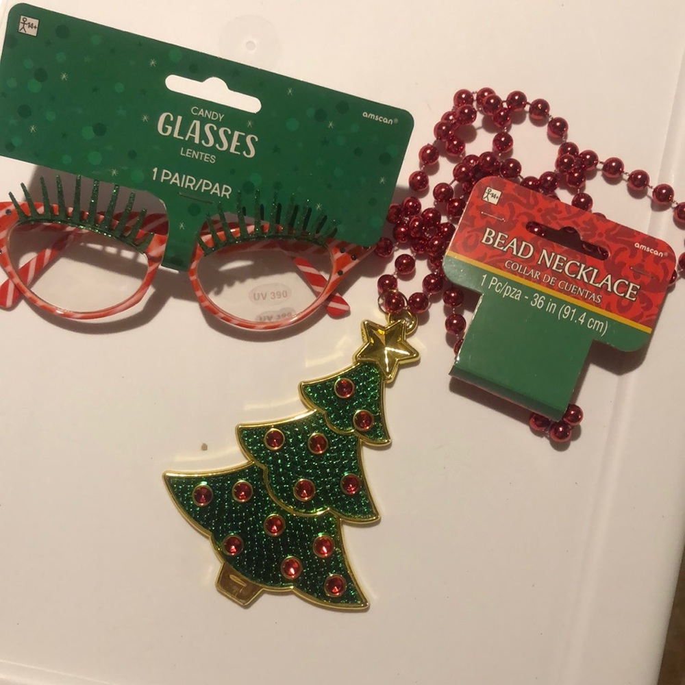 Glasses and bead necklace